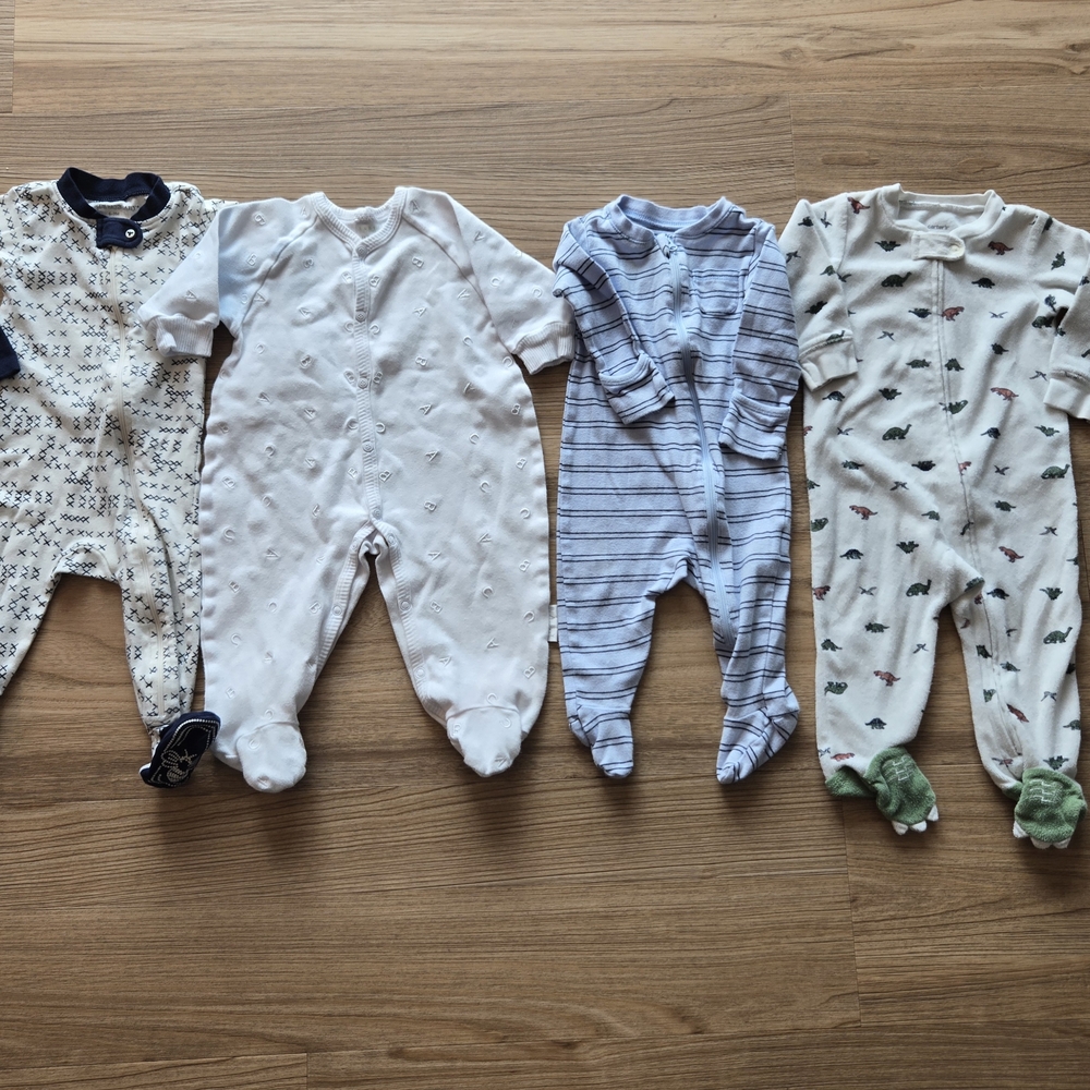 Baby Blue Striped One-Piece Footed Pajamas - Unbranded